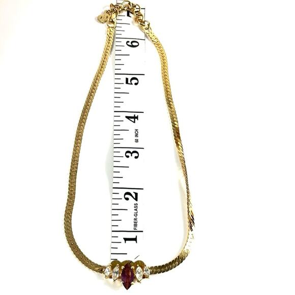 Vintage Christian Dior Purple Rhinestone and Gold Tone Chain Necklace - Picture 8 of 10